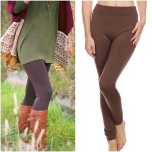 BROWN high waisted fleece lined leggings ONE SIZE OS 2-12